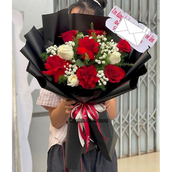 Bó hoa chúc mừng tone đỏ trắng - HB943