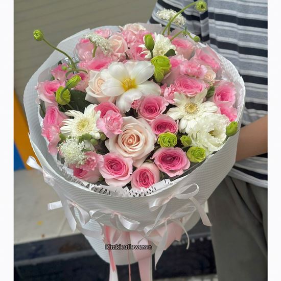 Bó hoa chúc mừng tone hồng mix tulip - HB946