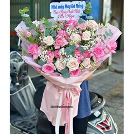Bó hoa chúc mừng tone hồng kem - HB947