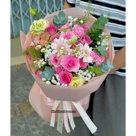 Bó hoa tone hồng bó kiểu tròn - HB950