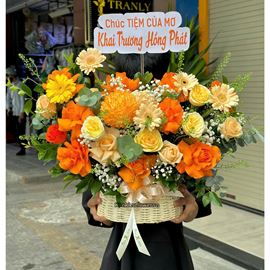 Giỏ hoa chúc mừng tone cam - HG907