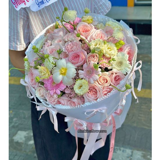 Hoa bó chúc mừng tone hồng mix cát tường - HB956