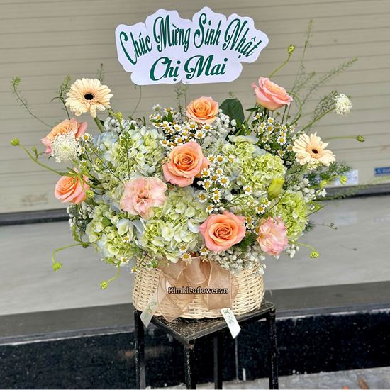 Giỏ hoa cẩm tú cầu mix hồng shimmer - HG914