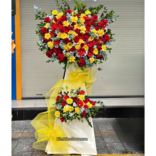 Kệ hoa chúc mừng tone đỏ vàng - KH452