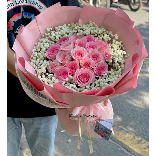 Bó hoa chúc mừng tone hồng kiểu bó tròn - HB969