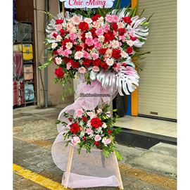 Kệ hoa chúc mừng tone đỏ hồng - KH456