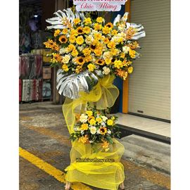 Kệ hoa chúc mừng tone vàng mix hướng dương - KH457