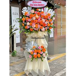 Kệ hoa chúc mừng tone hồng cam - KH458