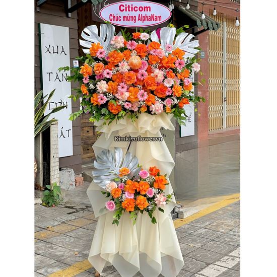 Kệ hoa chúc mừng tone hồng cam - KH458