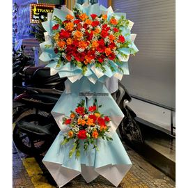 Kệ hoa chúc mừng hoa hồng mix đồng tiền đỏ - KH459