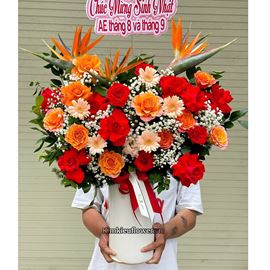 Bình hoa tone đỏ cam mix thiên điểu - BI348