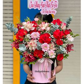 Giỏ hoa chúc mừng tone đỏ hồng - HG925