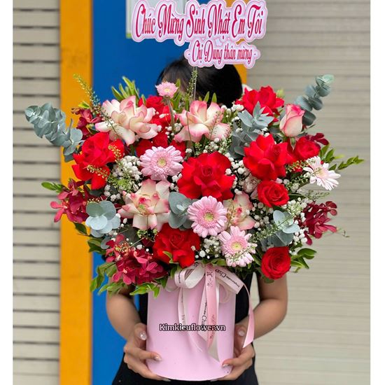 Giỏ hoa chúc mừng tone đỏ hồng - HG925