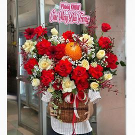 Giỏ hoa chúc mừng tone đỏ vàng - HG928