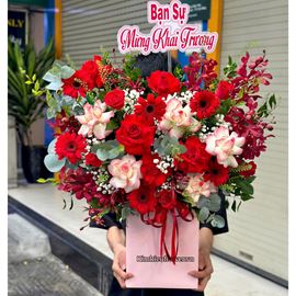 Giỏ hoa chúc mừng hồng đỏ mix hồng hỷ - HG929