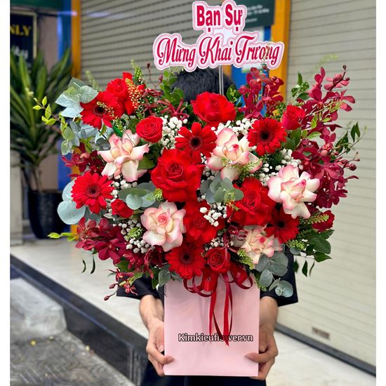 Giỏ hoa chúc mừng hồng đỏ mix hồng hỷ - HG929