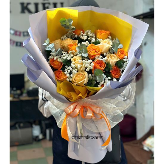 Bó hoa chúc mừng tone vàng cam - HB979