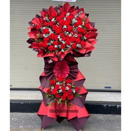 Kệ hoa chúc mừng hồng đỏ mix lá bạc - KH462