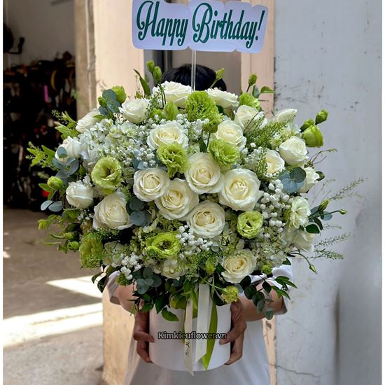 Giỏ hoa chúc mừng cẩm tú cầu mix cát tường xanh - HG933