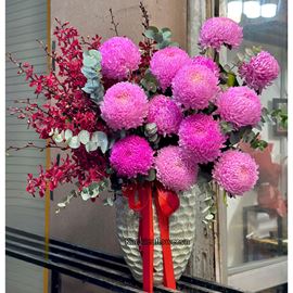 Bình hoa chúc mừng cúc mẫu đơn mix lan đỏ - BI351