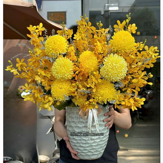 Bình hoa chúc mừng tone vàng - BI352