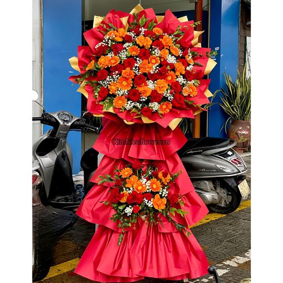 Kệ hoa chúc mừng tone đỏ cam - KH465