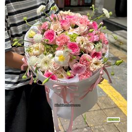 Bó hoa chúc mừng tone hồng mix cẩm tú cầu - HB991