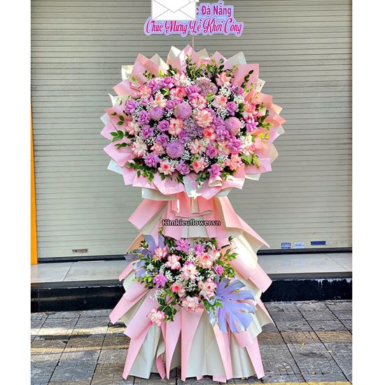 Kệ hoa chúc mừng tone tím hồng - KH468