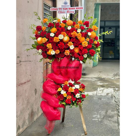 Kệ hoa chúc mừng tone đỏ cam - KH471