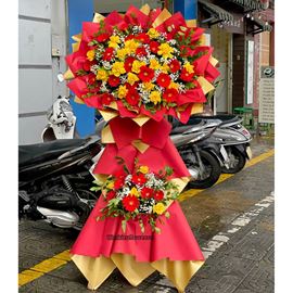 Kệ hoa chúc mừng tone đỏ vàng - KH473