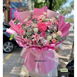 Bó hoa tone hồng mix cúc mẫu đơn - HB878