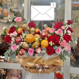 Giỏ hoa trái cây tone đỏ hồng - HTC24