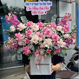 Hoa giỏ hồng dâu,lan tím-HG105 Hoa giỏ hồng dâu,lan tím-HG105