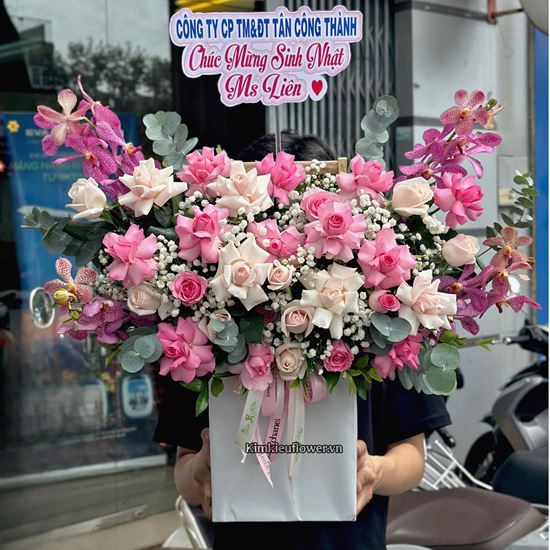 Hoa giỏ hồng dâu,lan tím-HG105