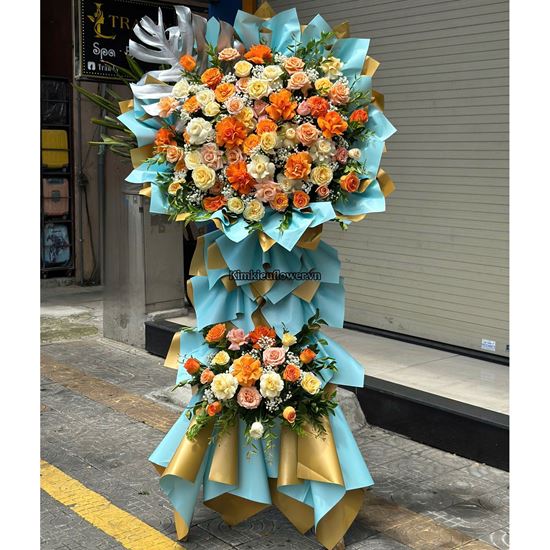 Kệ hoa chúc mừng tone vàng cam - KH481