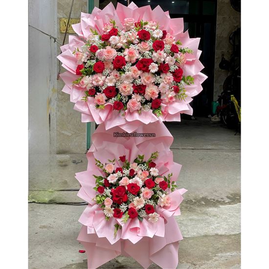 Kệ hoa chúc mừng tone đỏ hồng - KH482