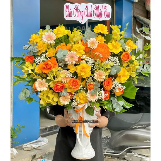 Bình hoa chúc mừng tone vàng cam - BI354