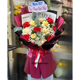 Bó hoa chúc mừng tone đỏ vàng -  HB1001