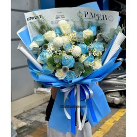 Bó hoa chúc mừng tone xanh dương - HB1002