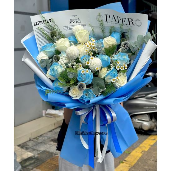 Bó hoa chúc mừng tone xanh dương - HB1002
