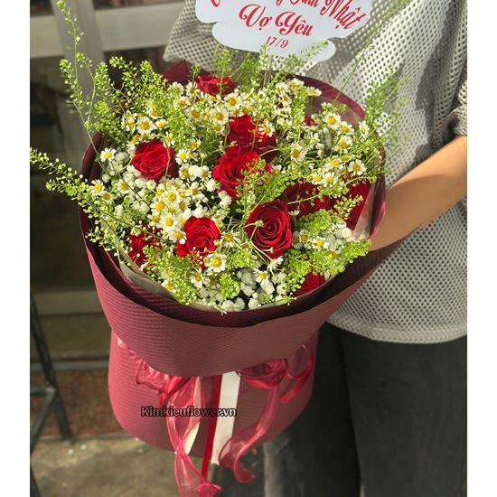 Bó hoa chúc mừng hồng đỏ mix cúc tana - HB1005
