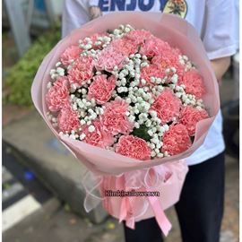 Bó hoa chúc mừng cẩm chướng hồng mix baby - HB1006