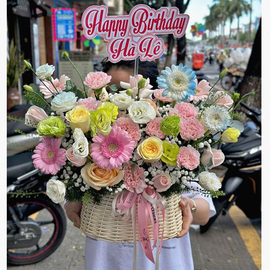 Giỏ hoa chúc mừng tone hồng - HG944