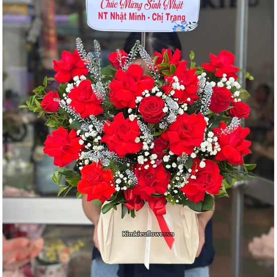 Giỏ hoa chúc mừng tone đỏ - HG945