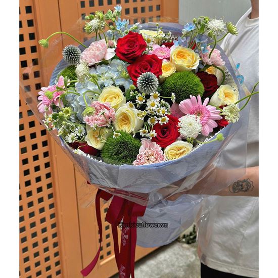Bó hoa chúc mừng cẩm tú cầu mix hoa hồng - HB1008