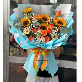 Bó hoa chúc mừng hướng dương mix cam quốc vương - HB1009