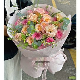 Bó hoa chúc mừng tone hồng cam - HB1015