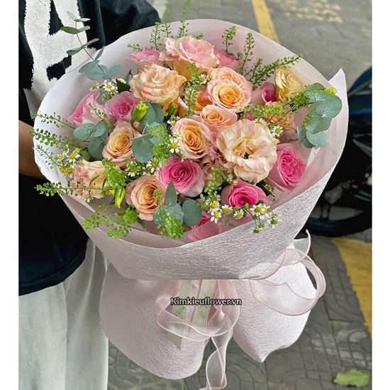 Bó hoa chúc mừng tone hồng cam - HB1015