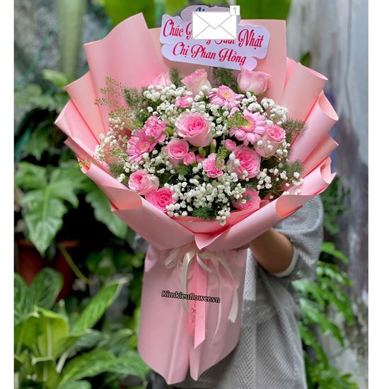 Bó hoa tone hồng mix cẩm chướng - HB1025