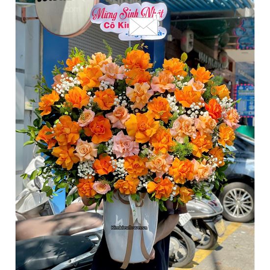 Bình hoa chúc mừng hồng cam quốc vương mix hồng shimmer - BI369